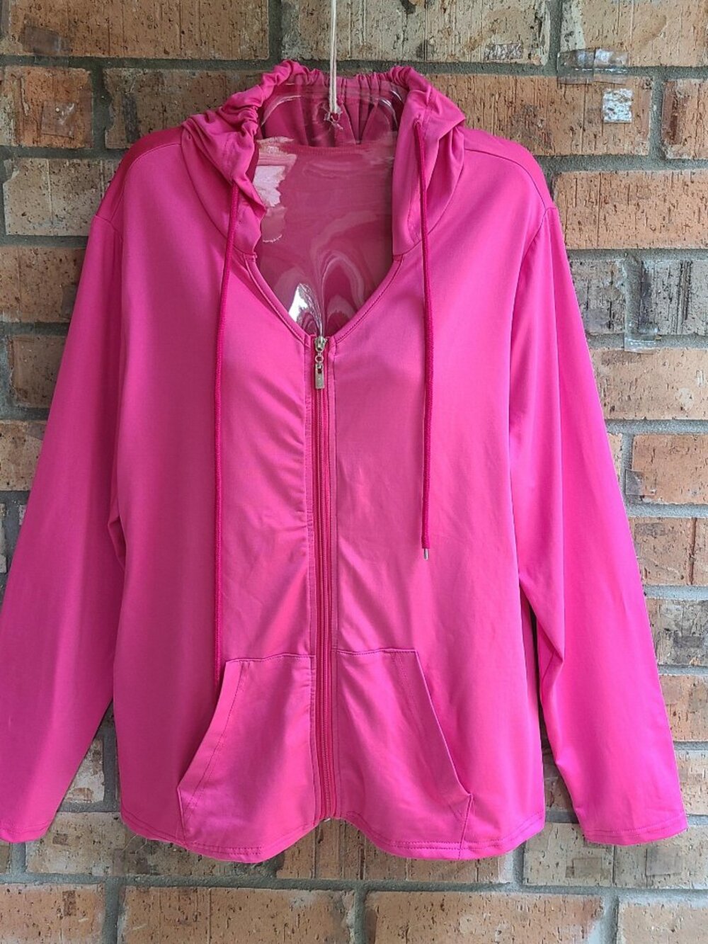 SHEIN Curve Womens Top Hoodie Full Zip Kangaroo Pockets Pink Size 2XL - Picture 8 of 9